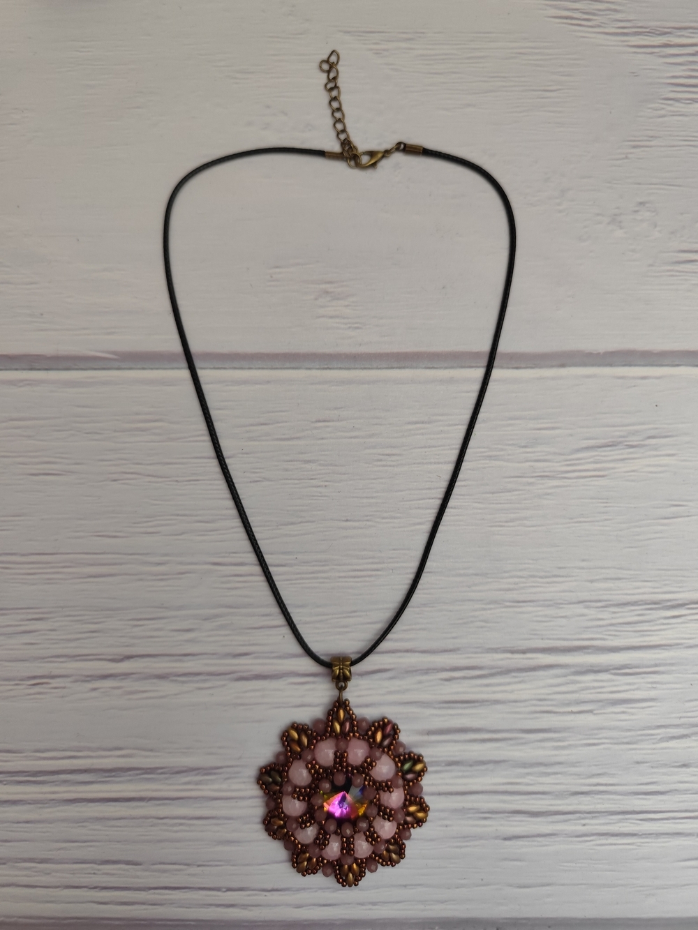 Handcrafted Pink Bead Flower Pendant Necklace - Picture 7 of 10